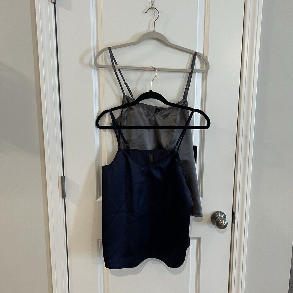 Maidenform Satin Camisole Pajama‎ Top Large Blue Grey Set Of 2  MFW7860 $5